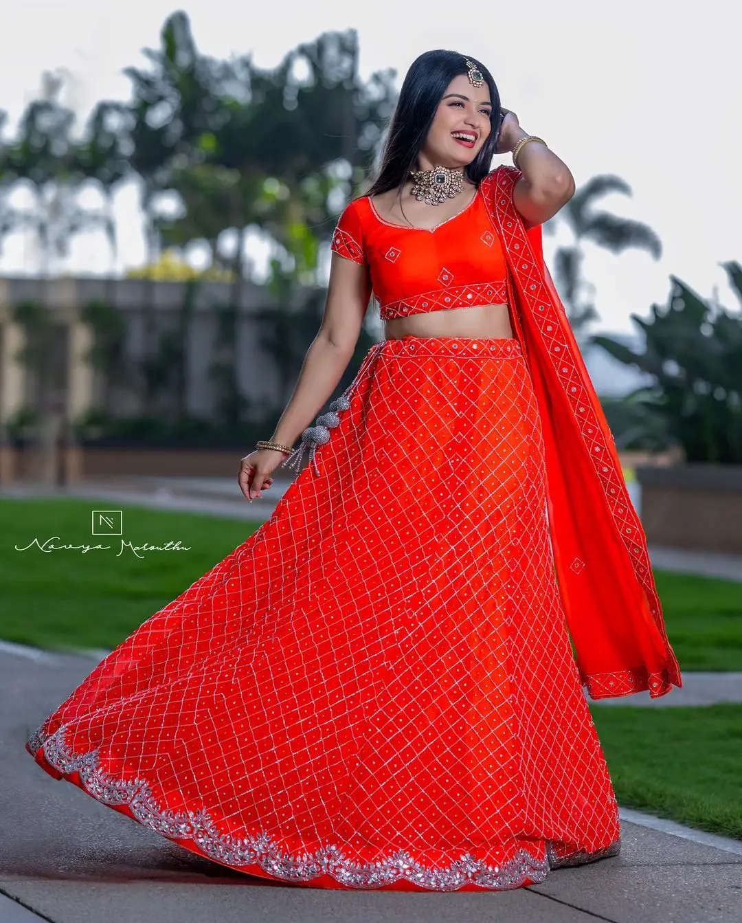 ETV Actress Priyanka Jain in Orange Lehenga Choli